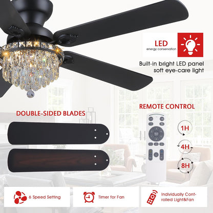 Crystal Ceiling Fan Fandelier with Lights-Modern Ceiling Fan(52" )5889-Black 5890-Black