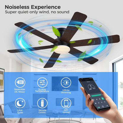 Ceiling Fans with Lights,46" Low Profile Ceiling Fan,Flush Mount 8891-Black 46 8891-White 46 8891-Brown 46