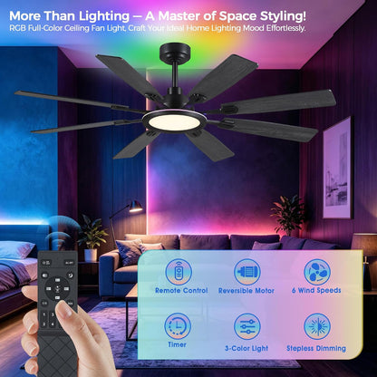 Ceiling Fan With Light & Remote Indoor/Outdoor Use 60 Inch RGB Brown