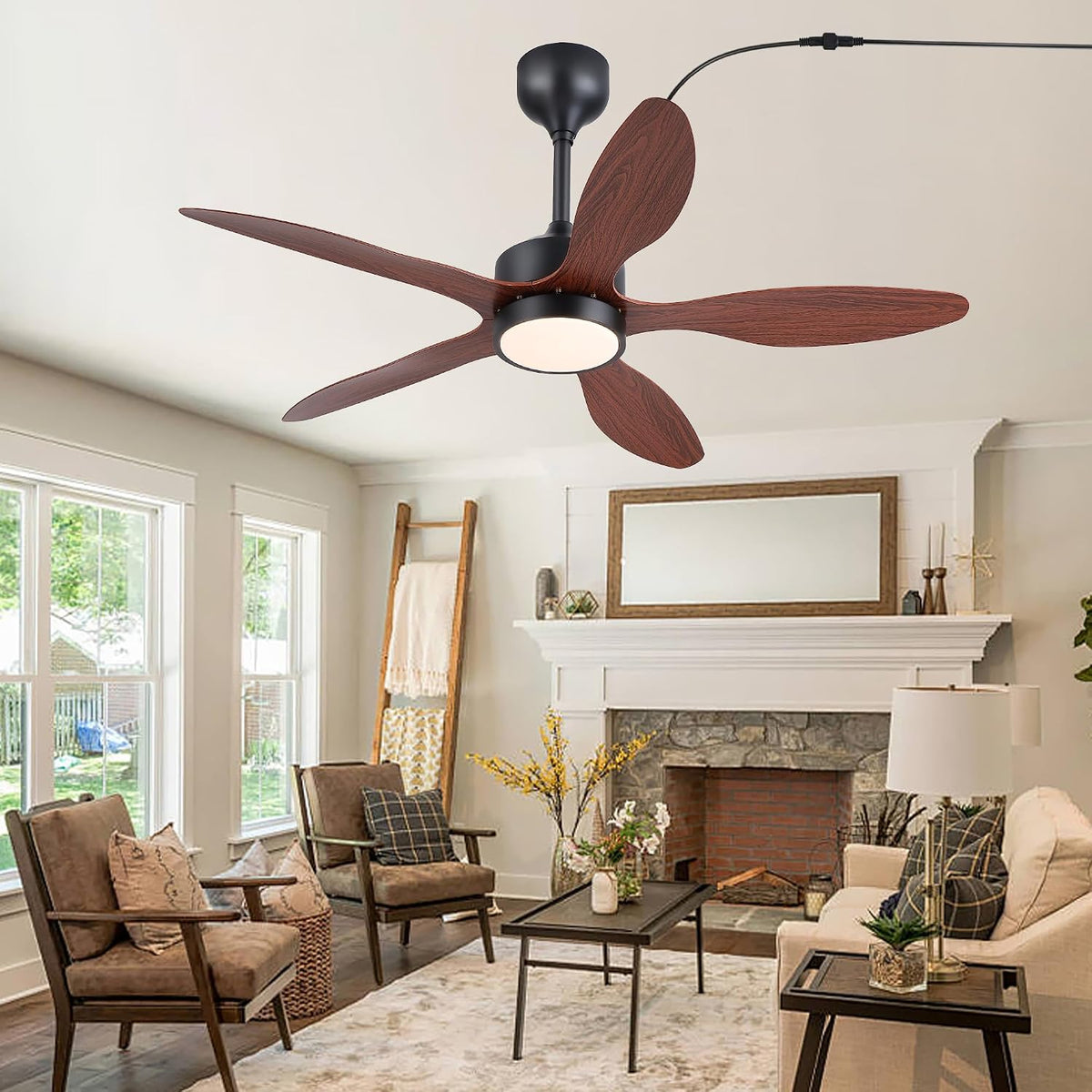 46 inch Waterproof Outdoor Ceiling Fan with Lights and Remote,IP65 Hanging Gazebo Fan with 3CCT 6-Speed DC Motor,Brown Wet Rated Plug in Ceiling Fan with Cord for Patios Porch Pergola LSP-36WP-Black LSP-36WP-White LSP-36WP-Brown
