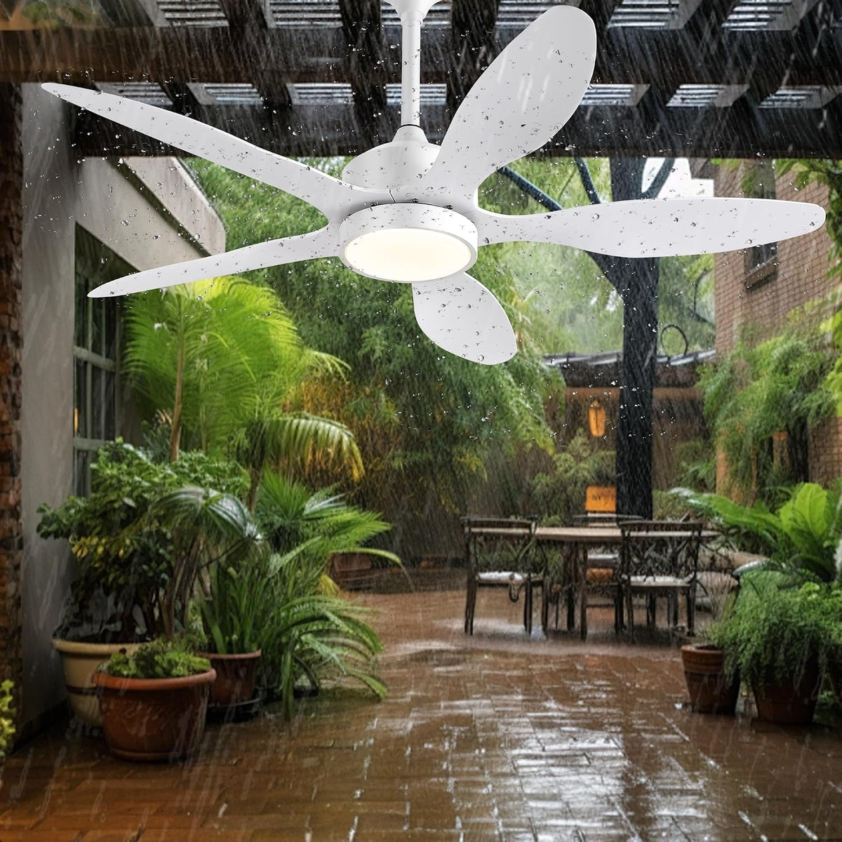 46 inch Waterproof Outdoor Ceiling Fan with Lights and Remote,IP65 Hanging Gazebo Fan with 3CCT 6-Speed DC Motor,Brown Wet Rated Plug in Ceiling Fan with Cord for Patios Porch Pergola LSP-36WP-Black LSP-36WP-White LSP-36WP-Brown