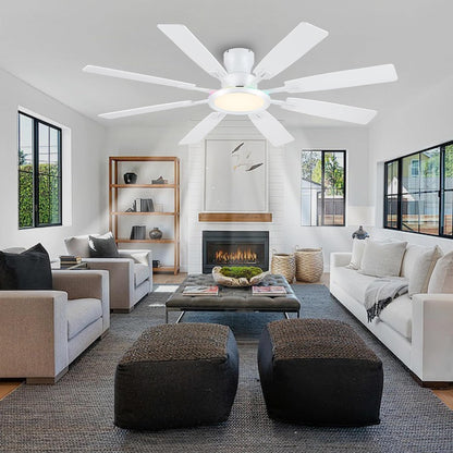 JSAITEE 60Inch Ceiling Fan with Lights Low Profile Flush Mount Brown RGB