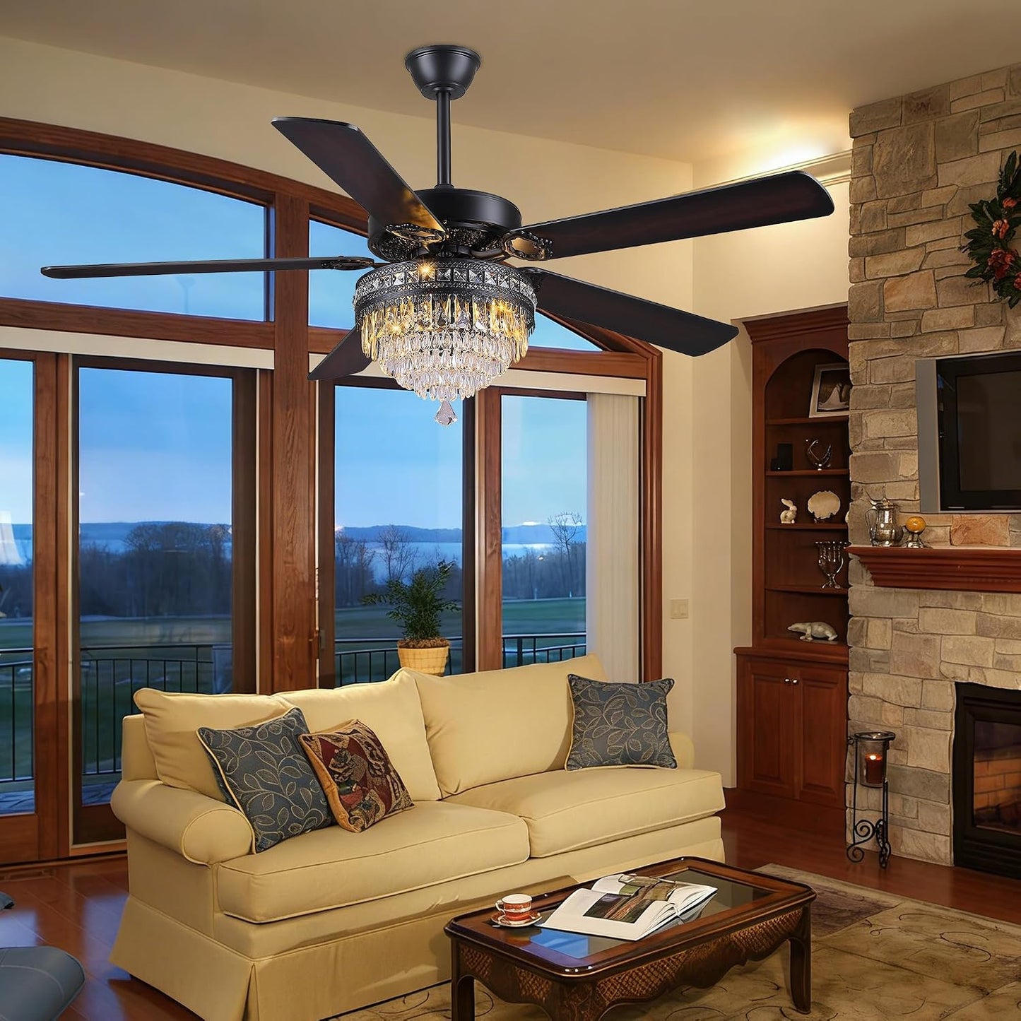 Crystal Ceiling Fan Fandelier with Lights-Outdoor Ceiling Fans (62" ) (72" )