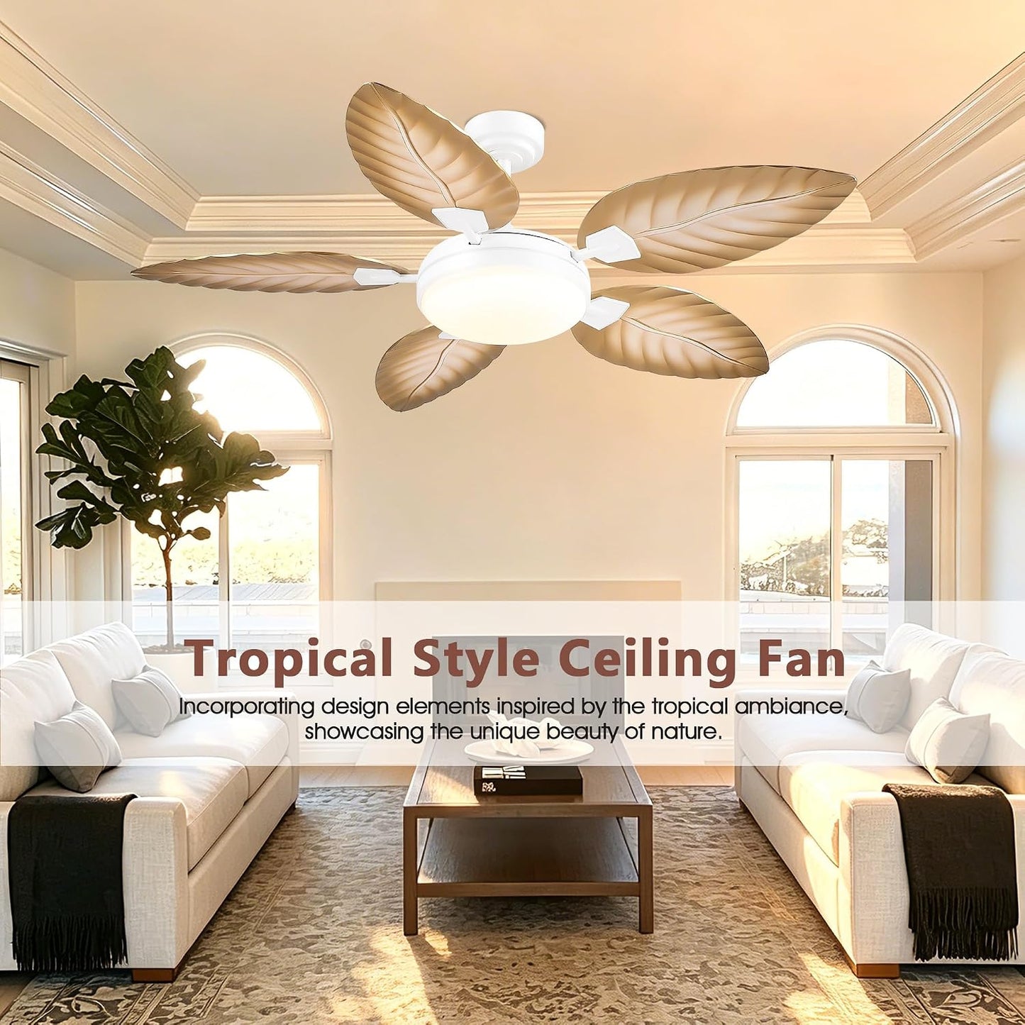GJeg Tropical Ceiling Fans with Lights,52" Outdoor Palm Leaf Ceiling Fans 888-Black 52 888-White 52 888-Brown 52 888-Dark brown 52 888-Light brown 52