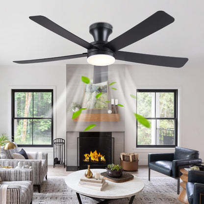 Ceiling Fans with Lights,46" Black Flush Mount Ceiling Fan Light with ABS Blades Reversible,3CCT Dimmable, Low Profile Fan Light for Indoor Modern Bedroom, Kitchen