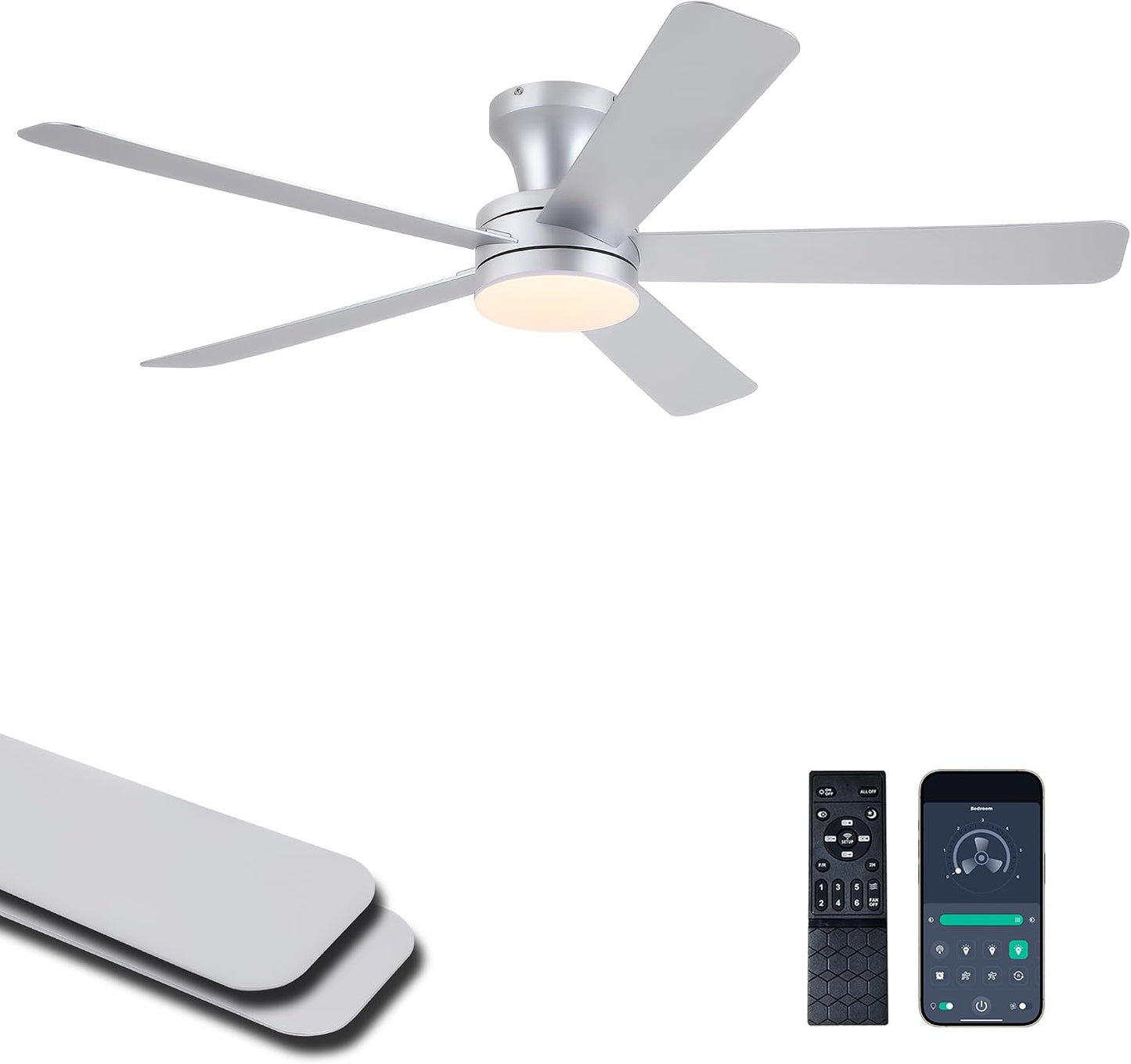 Ceiling Fans with Lights,46" Black Flush Mount Ceiling Fan Light with ABS Blades Reversible,3CCT Dimmable, Low Profile Fan Light for Indoor Modern Bedroom, Kitchen