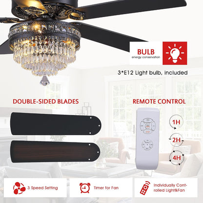 Crystal Ceiling Fan Fandelier with Lights - Retro Outdoor Fans (52" ) 5888 5888-Silver 52 5888-Gold 52