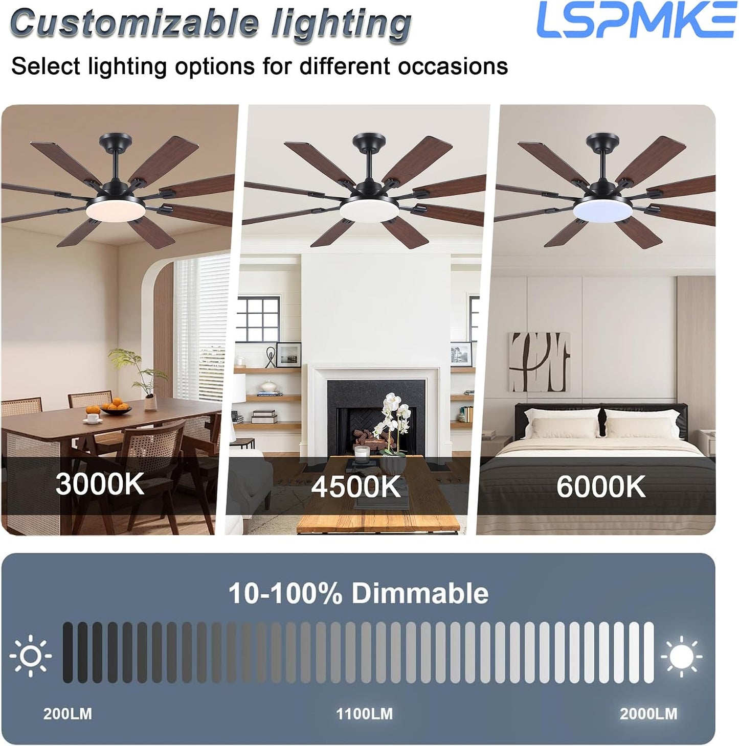 Ceiling Fan With Light & Remote Indoor/Outdoor Use 60 Inch RGB Brown