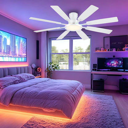 JSAITEE 60Inch Ceiling Fan with Lights Low Profile Flush Mount Brown RGB