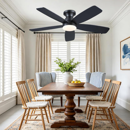 SAITEE 48" Ceiling Fans with Lights Low Profile - Flush Mount Ceiling Fan with Light and Remote, 6 Wind Speeds Reversible, Quiet, 3CCT Dimmable, Fan Light for Modern Indoor, Bedroom, Kitchen,JL68-48-Black JL068-48-white JL68-48-Brwon JL68-48-Nickle