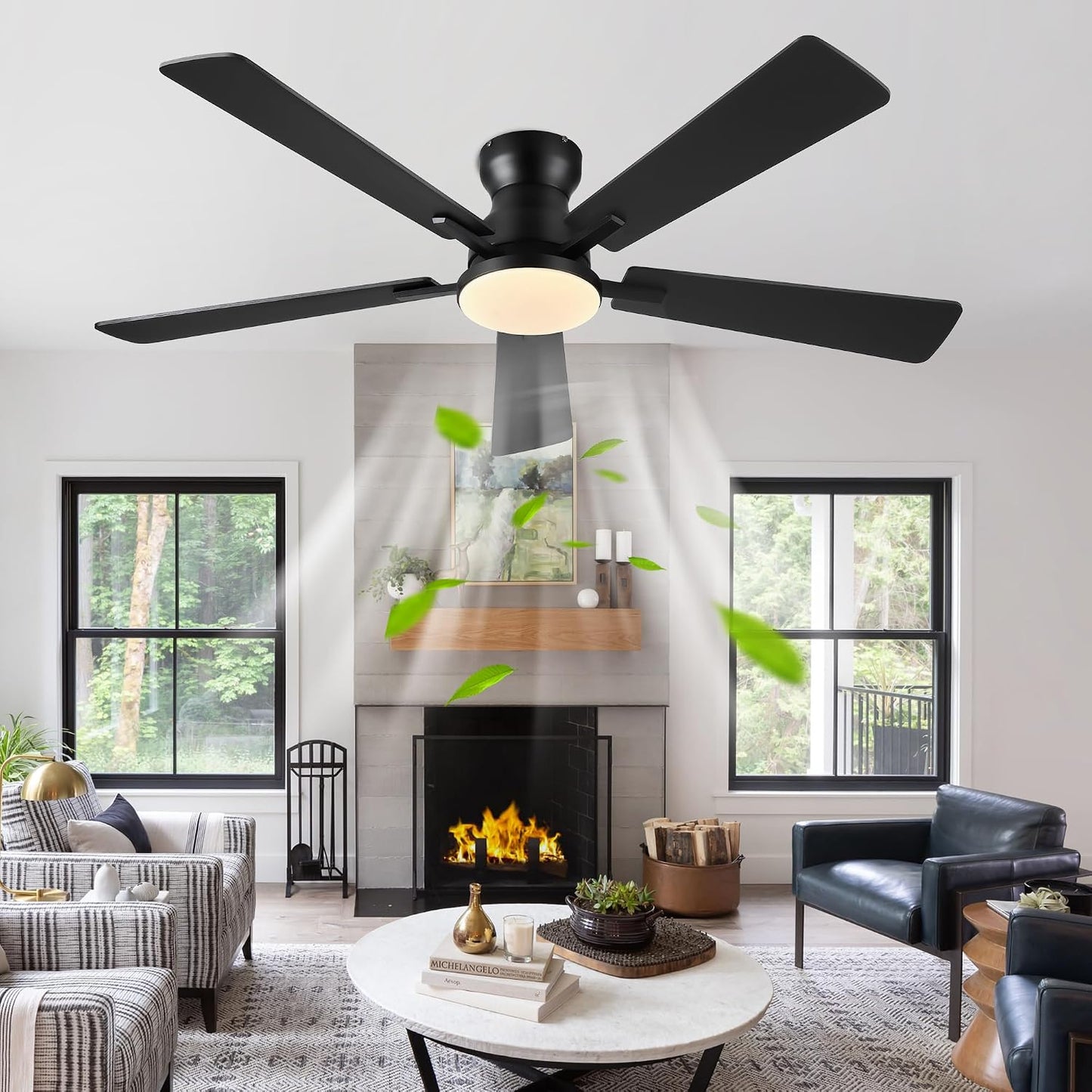 Ceiling Fans with Lights,52 Inch Low Profile Ceiling Fan with Light-Flush Mount Dimmable, Quiet DC Motor for Outdoor Patio,Garage,Bedroom Brown67-Black 52in 67-White 52in 67-Brown 52in 67-Nickel 52in