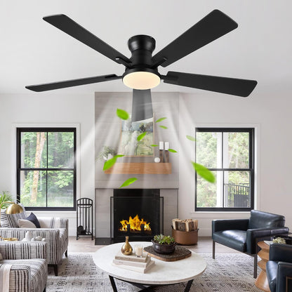 Ceiling Fans with Lights,52 Inch Low Profile Ceiling Fan with Light-Flush Mount Dimmable, Quiet DC Motor for Outdoor Patio,Garage,Bedroom Brown67-Black 52in 67-White 52in 67-Brown 52in 67-Nickel 52in