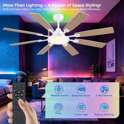 Ceiling Fan With Light & Remote Indoor/Outdoor Use 60 Inch RGB Brown