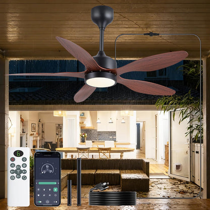 46 inch Waterproof Outdoor Ceiling Fan with Lights and Remote,IP65 Hanging Gazebo Fan with 3CCT 6-Speed DC Motor,Brown Wet Rated Plug in Ceiling Fan with Cord for Patios Porch Pergola LSP-36WP-Black LSP-36WP-White LSP-36WP-Brown