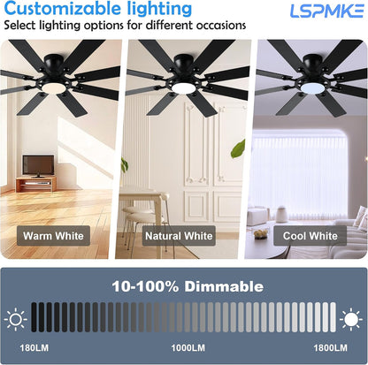 Ceiling Fans with Lights, 54 inch Low Profile Ceiling Fan with Light and Remote Control, Flush Mount Ceiling Fan for Bedroom, Living Room, Reversible, 3CCT, Dimmable, Noiseless DC Motor, Black White Brown