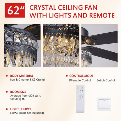 Crystal Ceiling Fan Fandelier with Lights-Outdoor Ceiling Fans (62" ) (72" )
