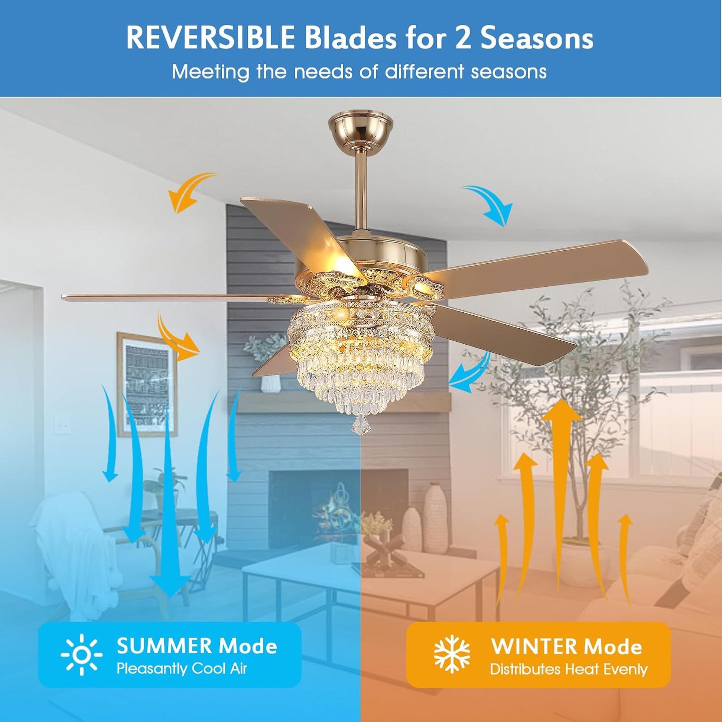 Crystal Ceiling Fan Fandelier with Lights - Retro Outdoor Fans (52" ) 5888 5888-Silver 52 5888-Gold 52