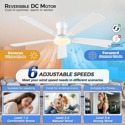 Ceiling Fans with Lights,52 Inch Low Profile Ceiling Fan with Light-Flush Mount Dimmable, Quiet DC Motor for Outdoor Patio,Garage,Bedroom Brown67-Black 52in 67-White 52in 67-Brown 52in 67-Nickel 52in