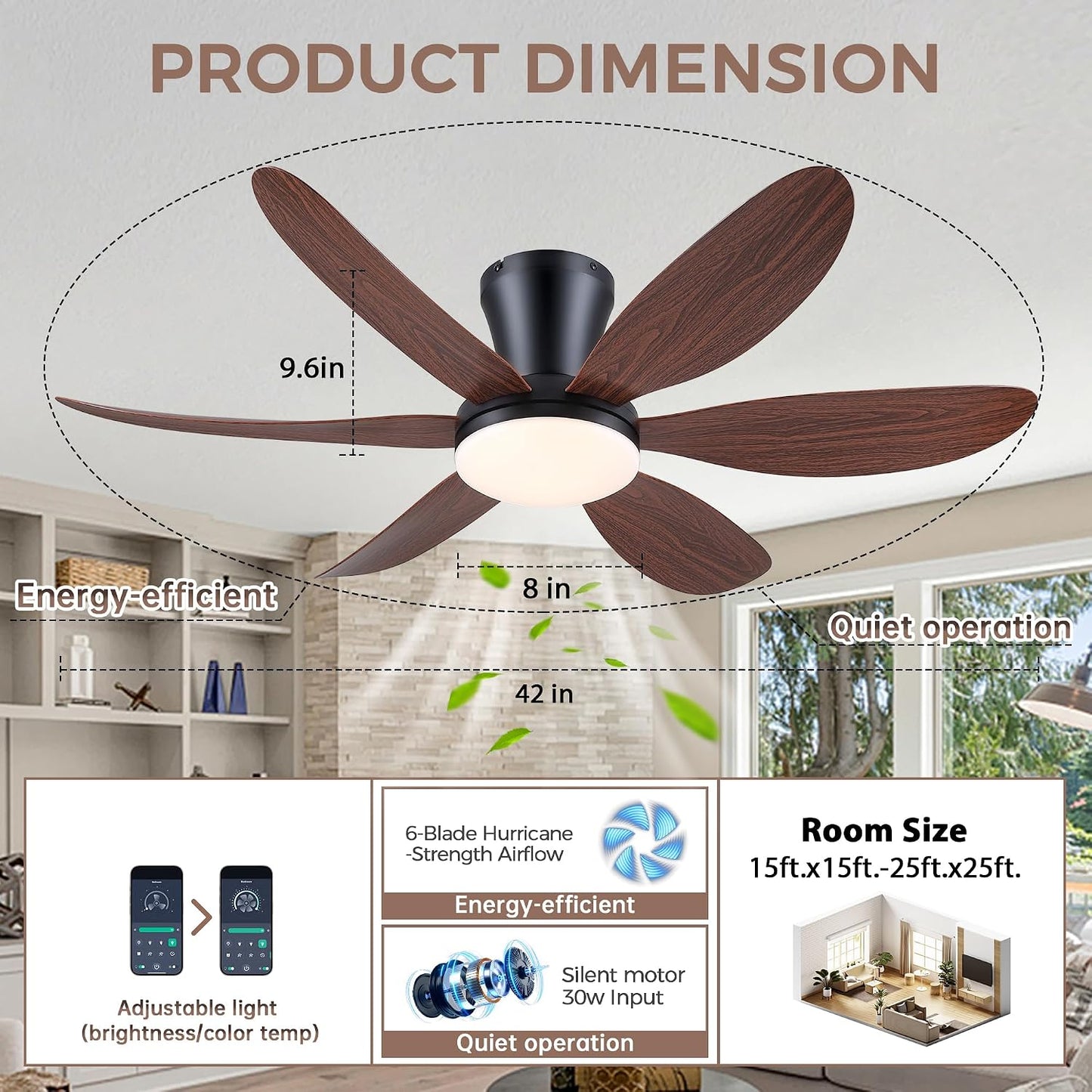 GJeg Ceiling Fans with Lights,42" Low Profile Ceiling Fan SY-89 Brown SY-89 Silver SY-89 Gold SY-89-White-42 SY-89-Black-42