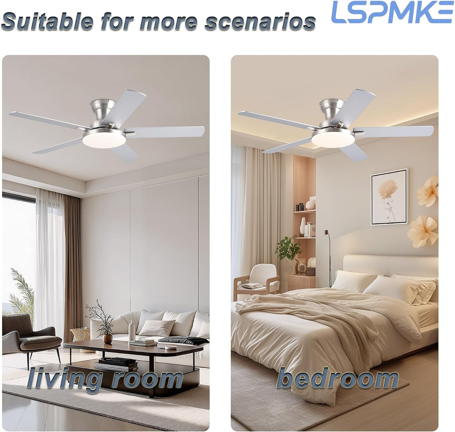 52" Ceiling Fan with Light, Remote Control, 3CCT Dimmable Noiseless DC Motor, Modern Indoor Lighting Fixture for Bedroom, Kitchen LSP-266-Black LSP-266-White LSP-266-Brown LSP-266-Nickel