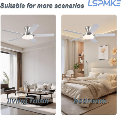 52" Ceiling Fan with Light, Remote Control, 3CCT Dimmable Noiseless DC Motor, Modern Indoor Lighting Fixture for Bedroom, Kitchen LSP-266-Black LSP-266-White LSP-266-Brown LSP-266-Nickel