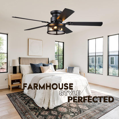 JSAITEE 52" Farmhouse Flush Mount Ceiling Fans with Lights, No Bulbs