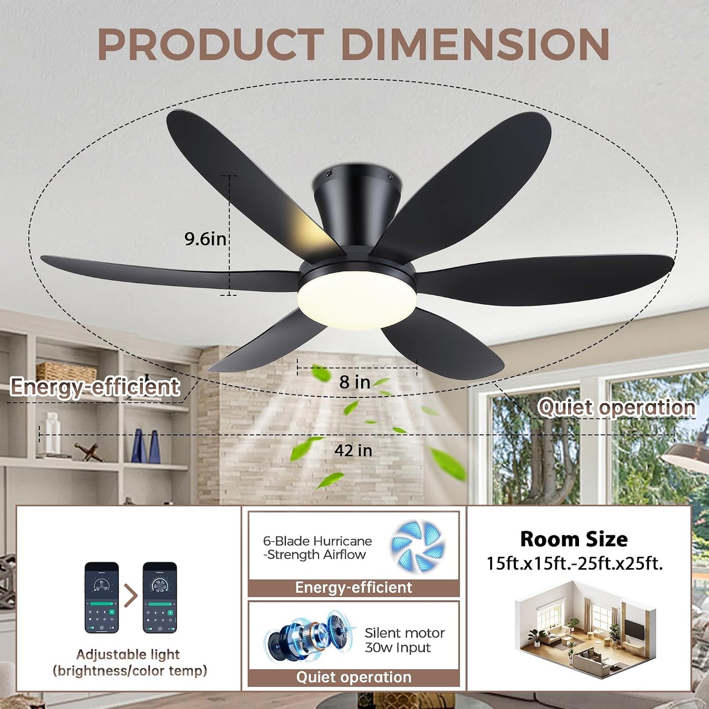 Ceiling Fans with Lights,42" Low Profile Ceiling Fan