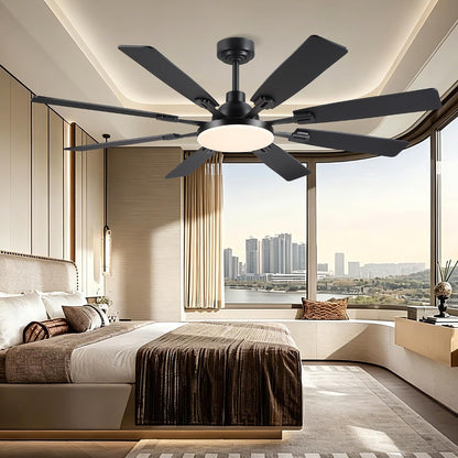 60" Ceiling Fan with Light - Modern White Low Profile Ceilings Fans Light Low Profile Fan with 8 Blades,6 Wind Speeds Reversible,Dimmable,Modern Light for Indoor Living Room,Kitchen,Coverd PatiosJL-153-Black-60In JL-153-White-60In JL-153-Brown-60In