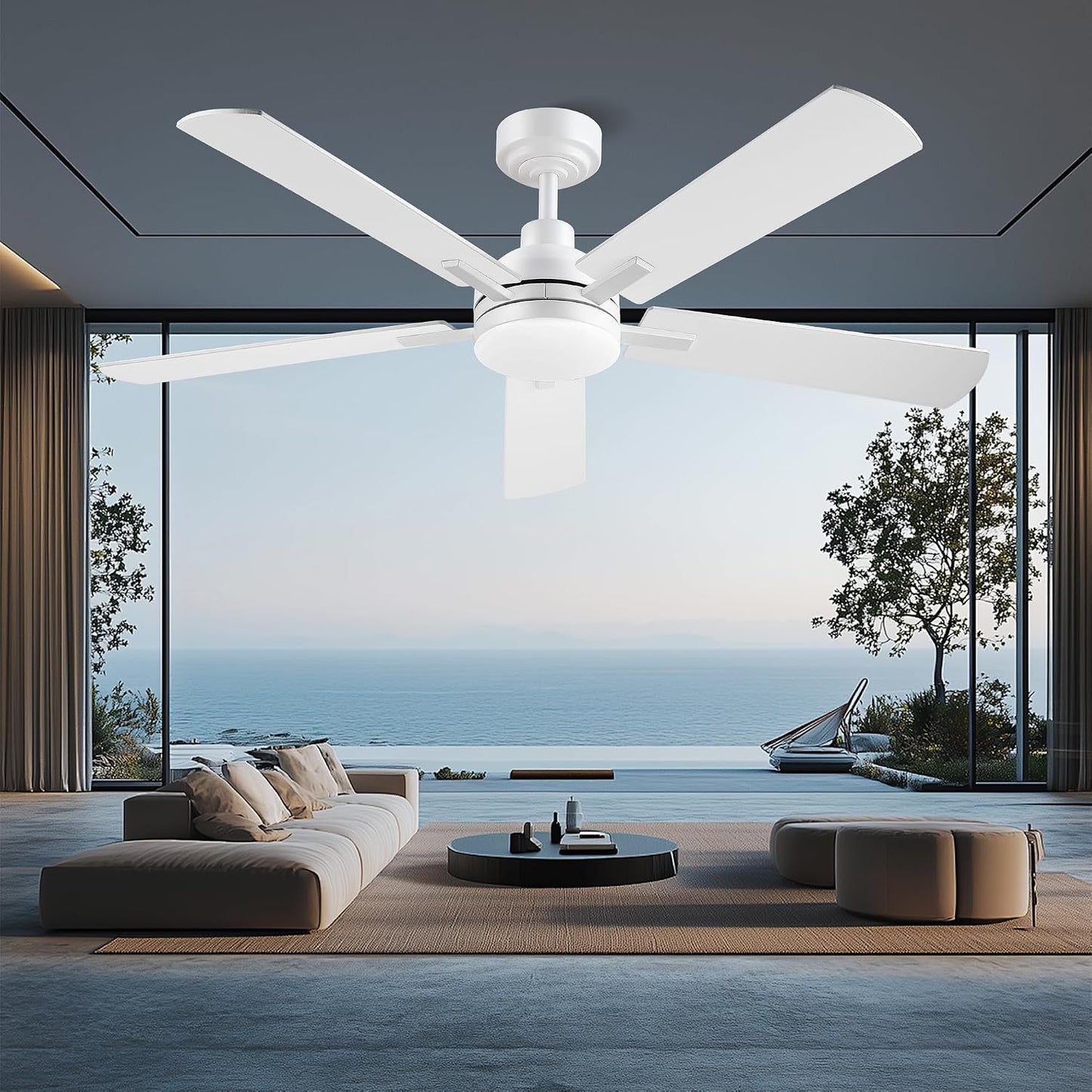 JSAITEE Ceiling Fans with Lights - 52Inch Low Profile Flush Mount Ceiling Fan with Light and Remote Control, DC Reversible Motor, Dimmable, 6 Speeds Ceiling Fan for Bedroom, Kitchen, JL-53-Black JL-53-White JL-053-Brwon JL-53-Nickel