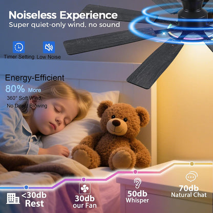 Ceiling Fans with Lights -60in Brown Flush Mount Ceiling Fan with RGB SY8888-Black-RGB SY8888-White-RGB SY8888-Brown-RGB