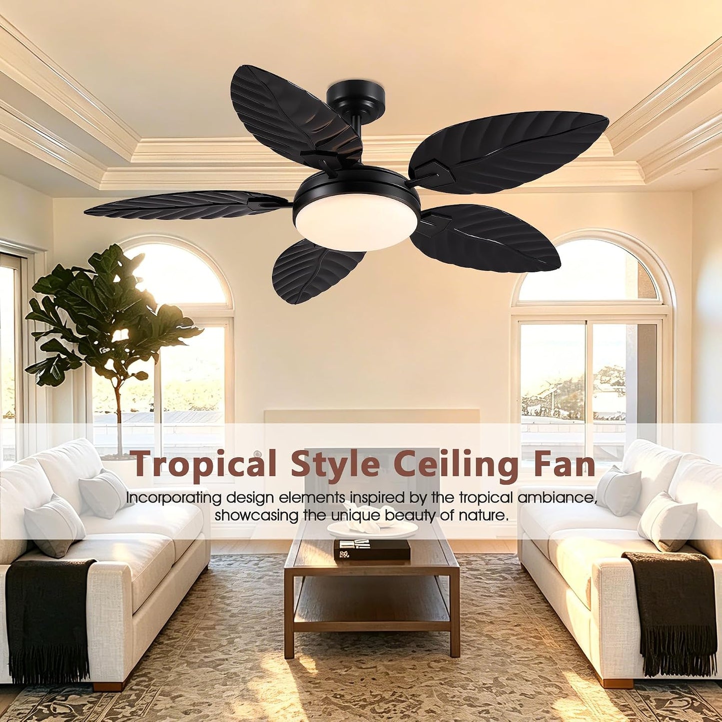 GJeg Tropical Ceiling Fans with Lights,52" Outdoor Palm Leaf Ceiling Fans 888-Black 52 888-White 52 888-Brown 52 888-Dark brown 52 888-Light brown 52