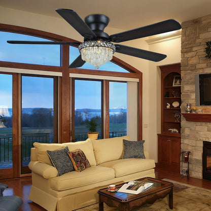 Crystal Ceiling Fan Fandelier with Lights-Modern Ceiling Fan(52" )5889-Black 5890-Black