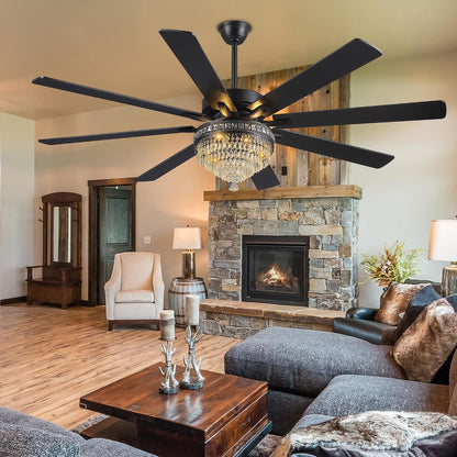 Crystal Ceiling Fan Fandelier with Lights-Outdoor Ceiling Fans (62" ) (72" )