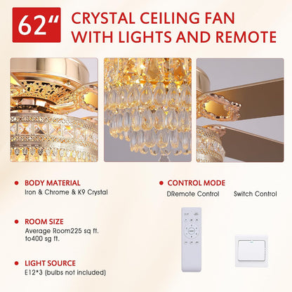 Crystal Ceiling Fan Fandelier with Lights-Outdoor Ceiling Fans (62" ) (72" )