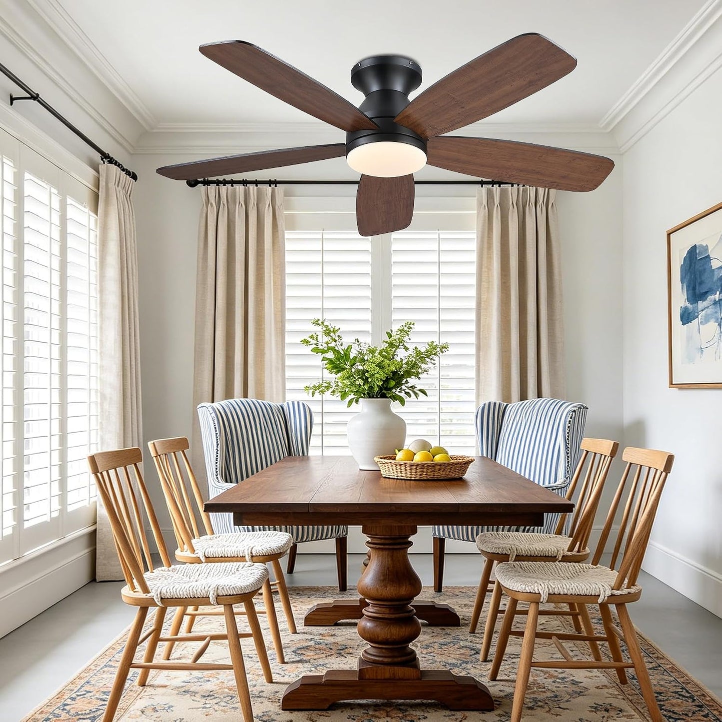 SAITEE 48" Ceiling Fans with Lights Low Profile - Flush Mount Ceiling Fan with Light and Remote, 6 Wind Speeds Reversible, Quiet, 3CCT Dimmable, Fan Light for Modern Indoor, Bedroom, Kitchen,JL68-48-Black JL068-48-white JL68-48-Brwon JL68-48-Nickle
