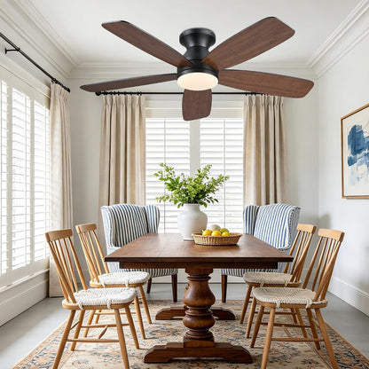SAITEE 48" Ceiling Fans with Lights Low Profile - Flush Mount Ceiling Fan with Light and Remote, 6 Wind Speeds Reversible, Quiet, 3CCT Dimmable, Fan Light for Modern Indoor, Bedroom, Kitchen,JL68-48-Black JL068-48-white JL68-48-Brwon JL68-48-Nickle