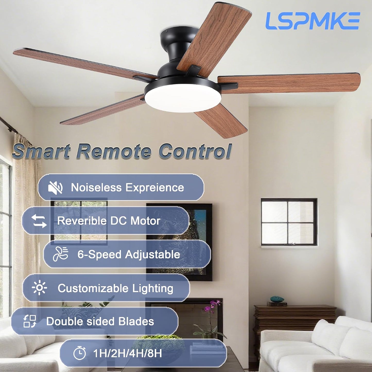 52" Ceiling Fan with Light, Remote Control, 3CCT Dimmable Noiseless DC Motor, Modern Indoor Lighting Fixture for Bedroom, Kitchen LSP-266-Black LSP-266-White LSP-266-Brown LSP-266-Nickel