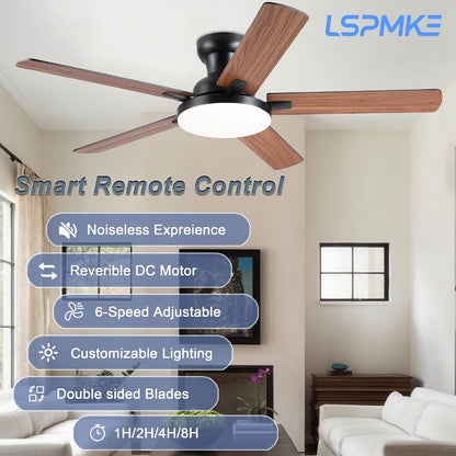 52" Ceiling Fan with Light, Remote Control, 3CCT Dimmable Noiseless DC Motor, Modern Indoor Lighting Fixture for Bedroom, Kitchen LSP-266-Black LSP-266-White LSP-266-Brown LSP-266-Nickel