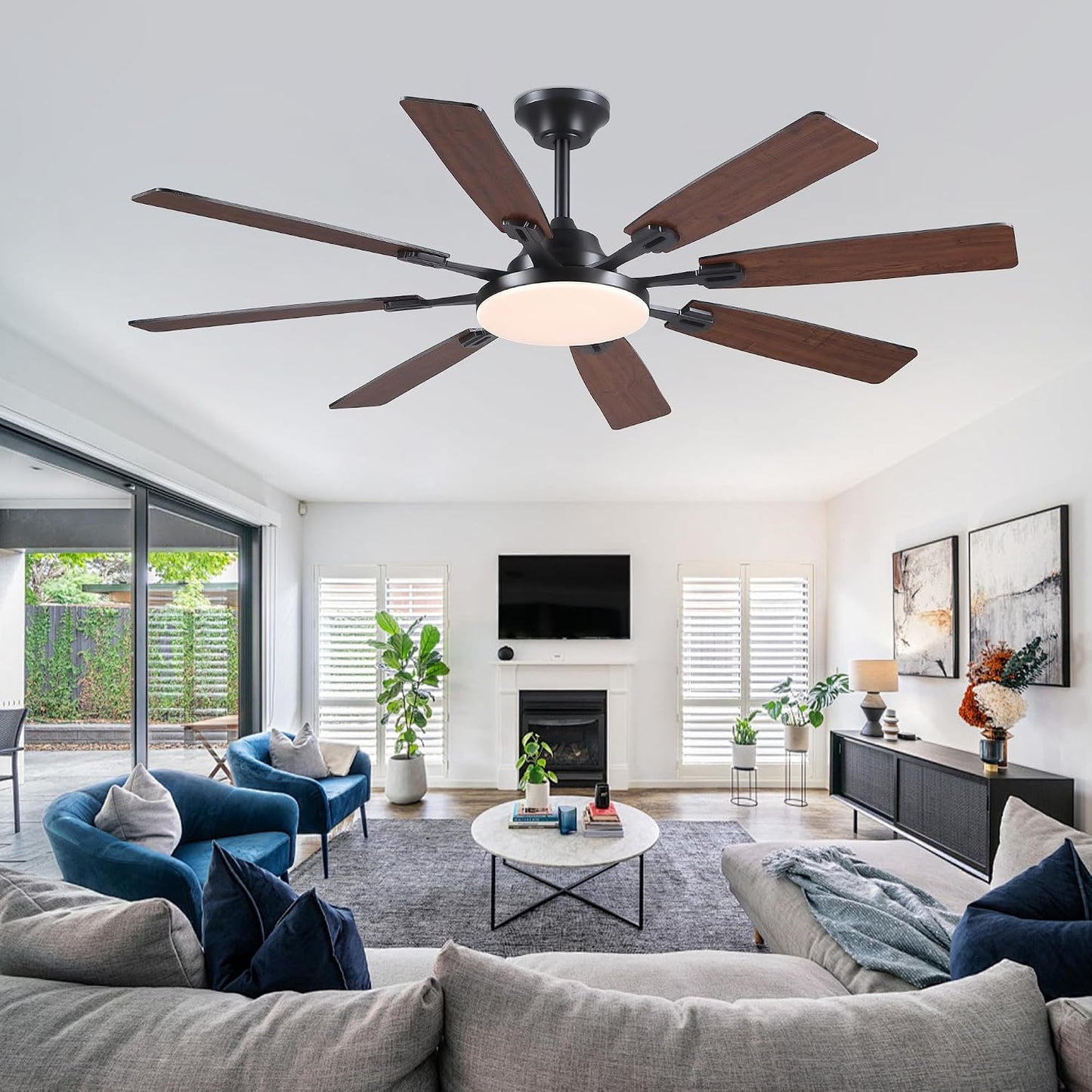 Ceiling Fan With Light & Remote Indoor/Outdoor Use 60 Inch RGB Brown