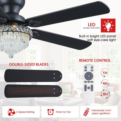 Crystal Ceiling Fan Fandelier with Lights-Modern Ceiling Fan(52" )5889-Black 5890-Black