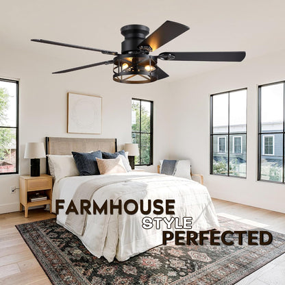 JSAITEE 52" Farmhouse Flush Mount Ceiling Fans with Lights, No Bulbs