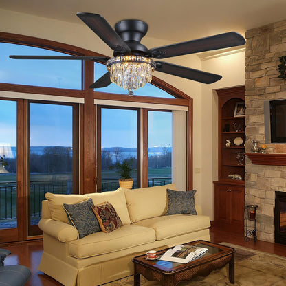 Crystal Ceiling Fan Fandelier with Lights-Modern Ceiling Fan(52" )5889-Black 5890-Black