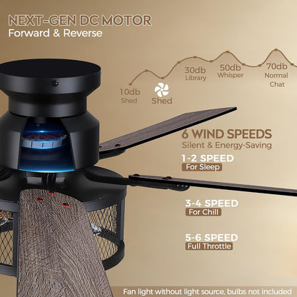 JSAITEE 52" Farmhouse Flush Mount Ceiling Fans with Lights, No Bulbs