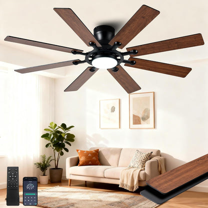 Ceiling Fans with Lights, 54 inch Low Profile Ceiling Fan with Light and Remote Control, Flush Mount Ceiling Fan for Bedroom, Living Room, Reversible, 3CCT, Dimmable, Noiseless DC Motor, Black White Brown