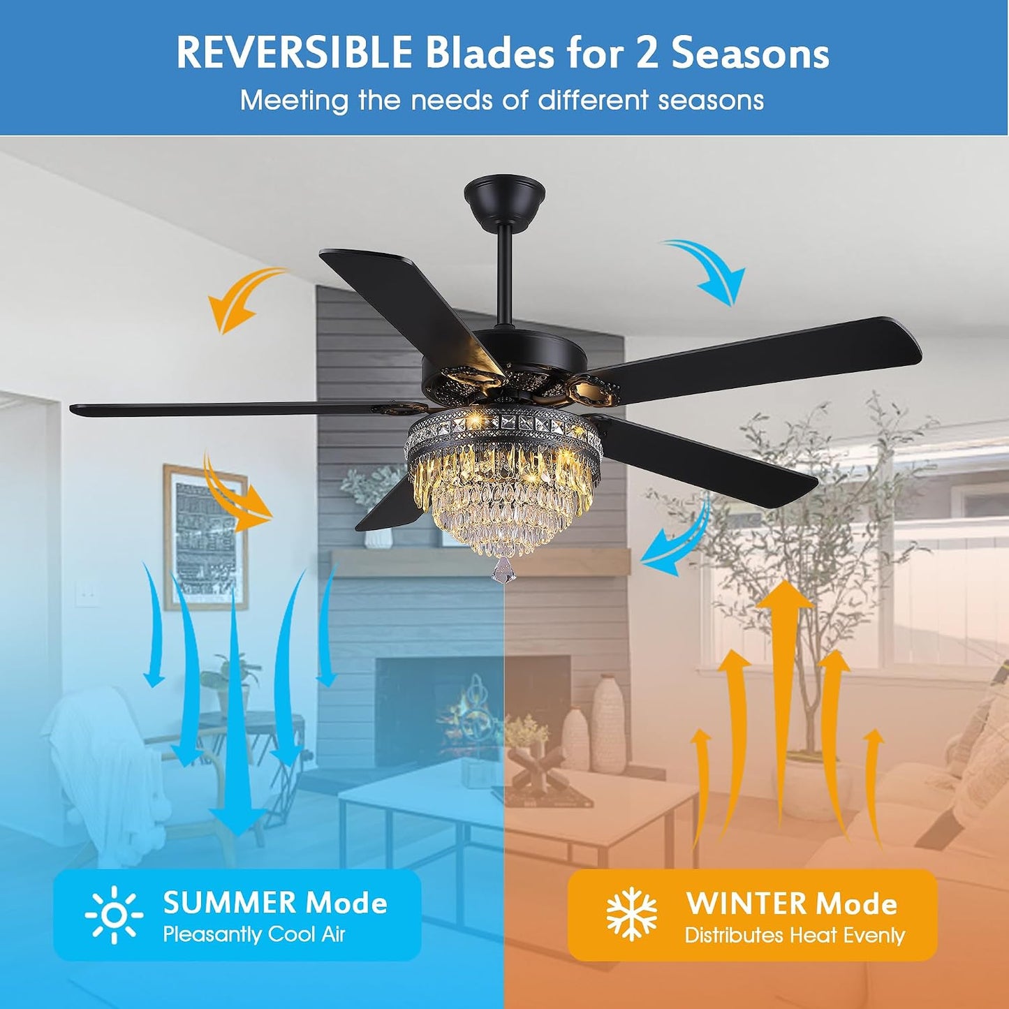 Crystal Ceiling Fan Fandelier with Lights-Outdoor Ceiling Fans (62" ) (72" )