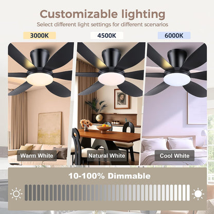 GJeg Ceiling Fans with Lights,42" Low Profile Ceiling Fan SY-89 Brown SY-89 Silver SY-89 Gold SY-89-White-42 SY-89-Black-42