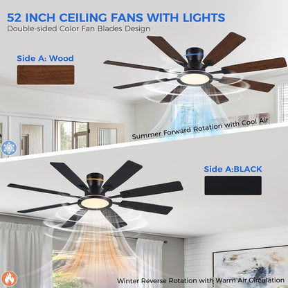 Ceiling Fans with Lights -60in Brown Flush Mount Ceiling Fan with RGB SY8888-Black-RGB SY8888-White-RGB SY8888-Brown-RGB