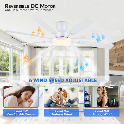 Ceiling Fans with Lights -60in Brown Flush Mount Ceiling Fan with RGB SY8888-Black-RGB SY8888-White-RGB SY8888-Brown-RGB