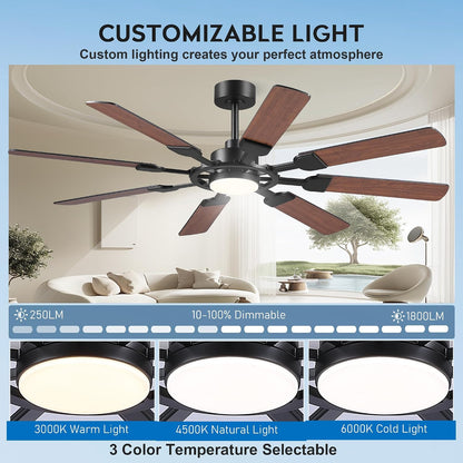 62" Ceiling Fan with Light - Modern White Low Profile Ceilings Fans Light08-Black-62In 08-White-62In 08-Brown-62In