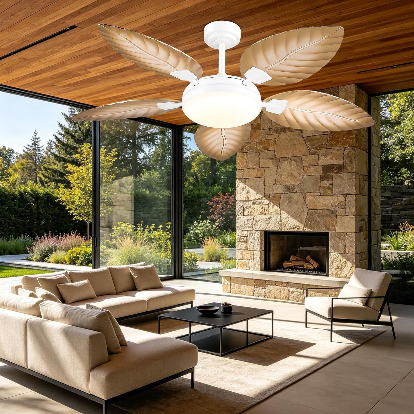GJeg Tropical Ceiling Fans with Lights,52" Outdoor Palm Leaf Ceiling Fans 888-Black 52 888-White 52 888-Brown 52 888-Dark brown 52 888-Light brown 52